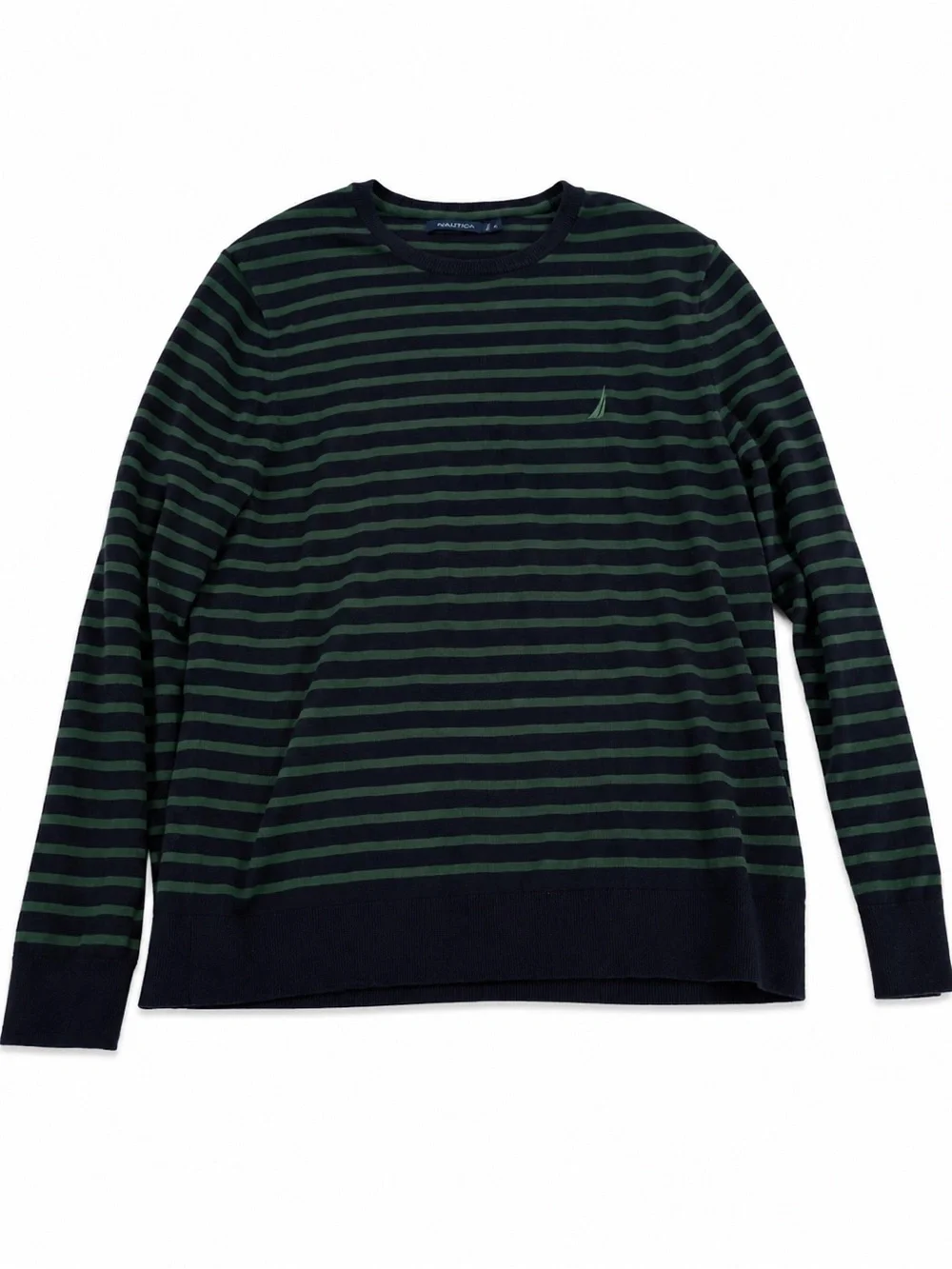 Nautica Navy & Green Striped Crewneck Sweater
